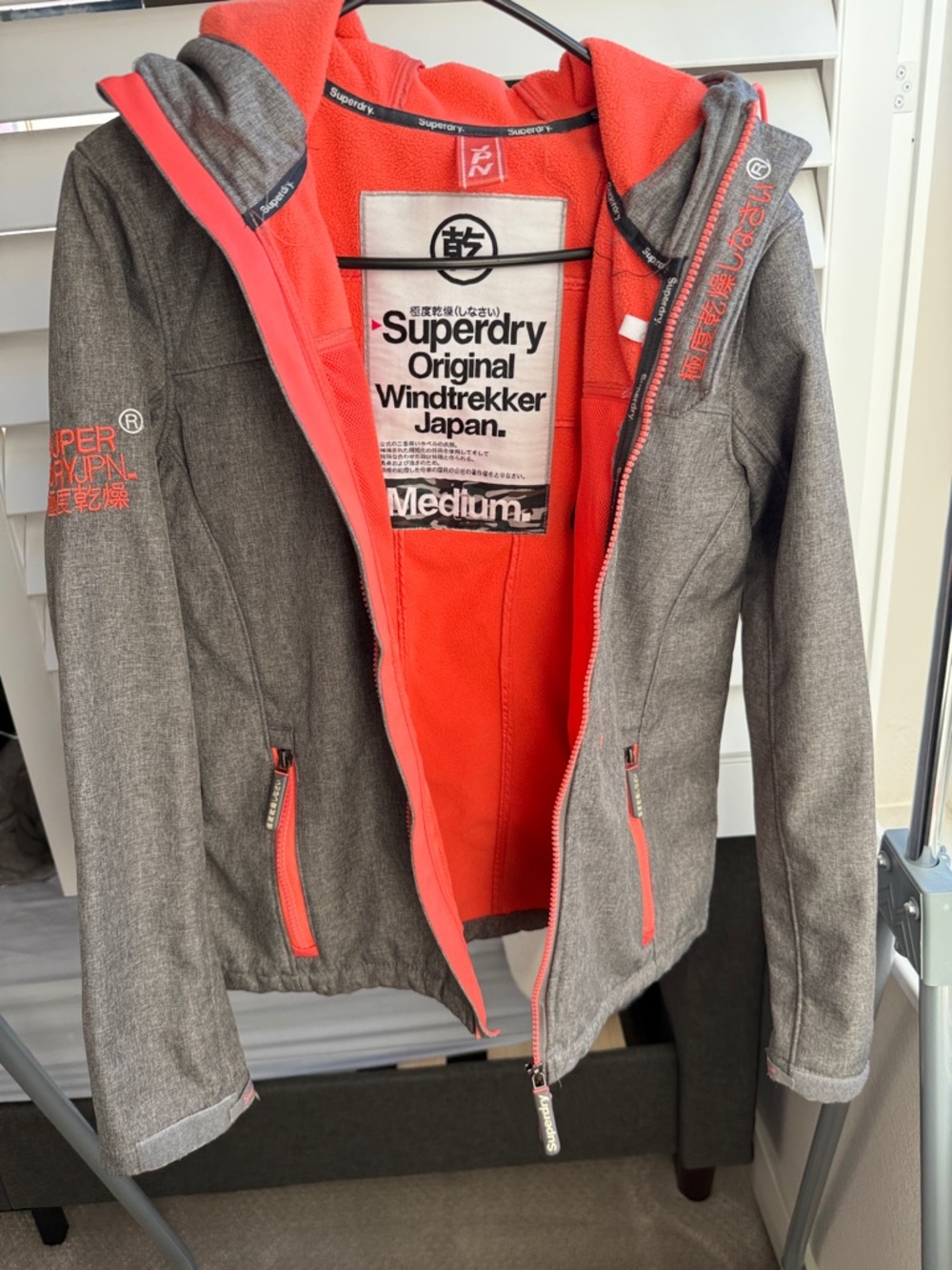 Vintage Superdry Original Windtrekker Gray Jacket with Coral Lining